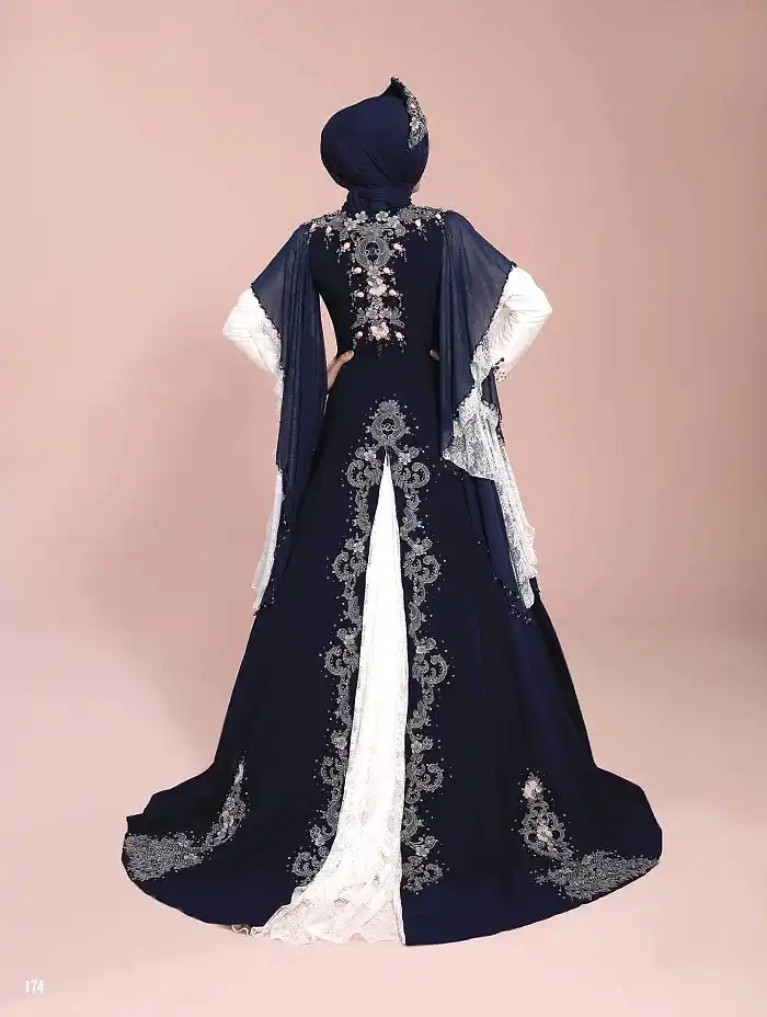 Alternative view of Taş İşlemeli Lacivert Beyaz Tesettür Bindallı