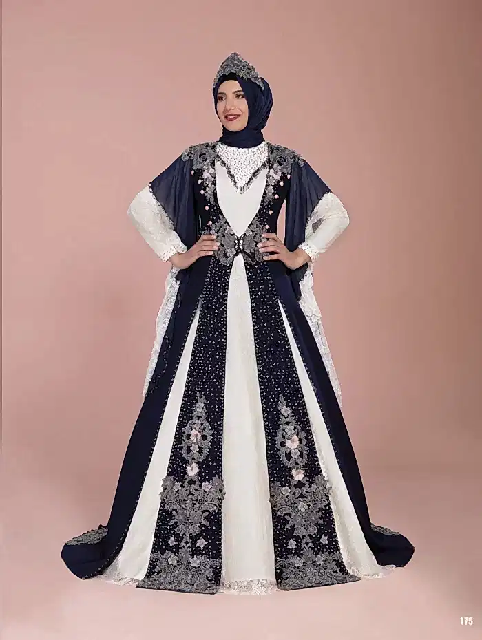 Taş İşlemeli Lacivert Beyaz Tesettür Bindallı