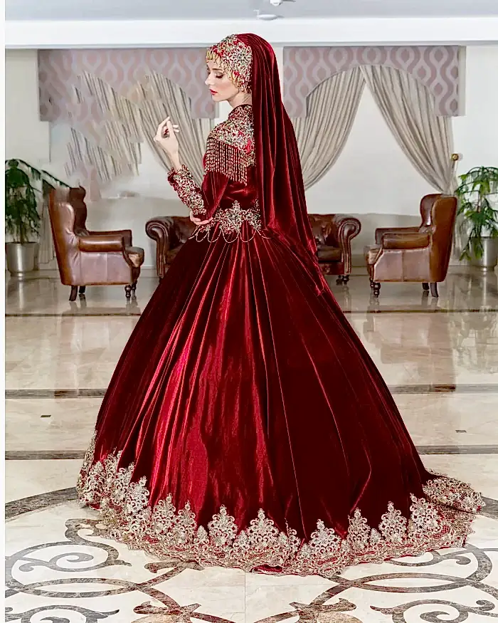 Alternative view of Bordo Tesettür Bindallı Kaftan