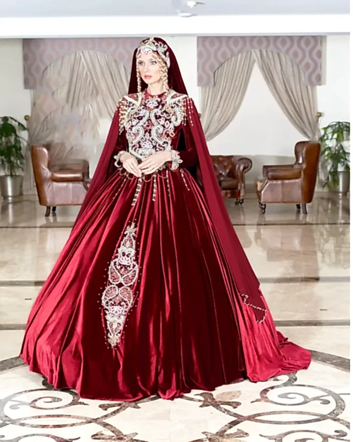 Bordo Kına Elbisesi Kaftan Bindallı