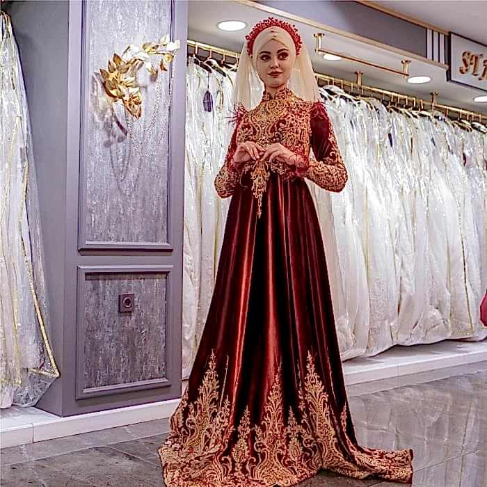 Bordo Tesettür Nişanlık Modeli