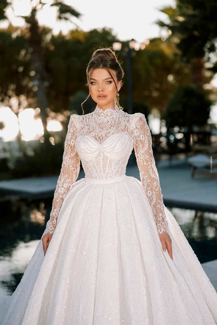 Fransız Kordone Dantelli İnci Detaylı Prenses Balık Gelinlik