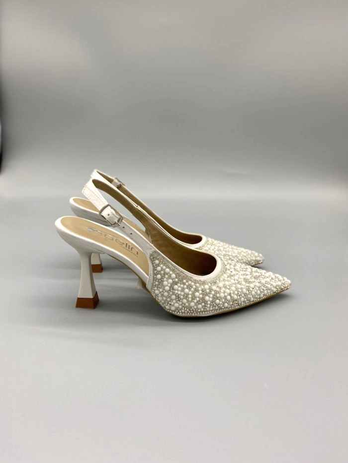 Alternative view of İnci Taş İşlemeli Arkası Açık Gelin Ayakkabısı